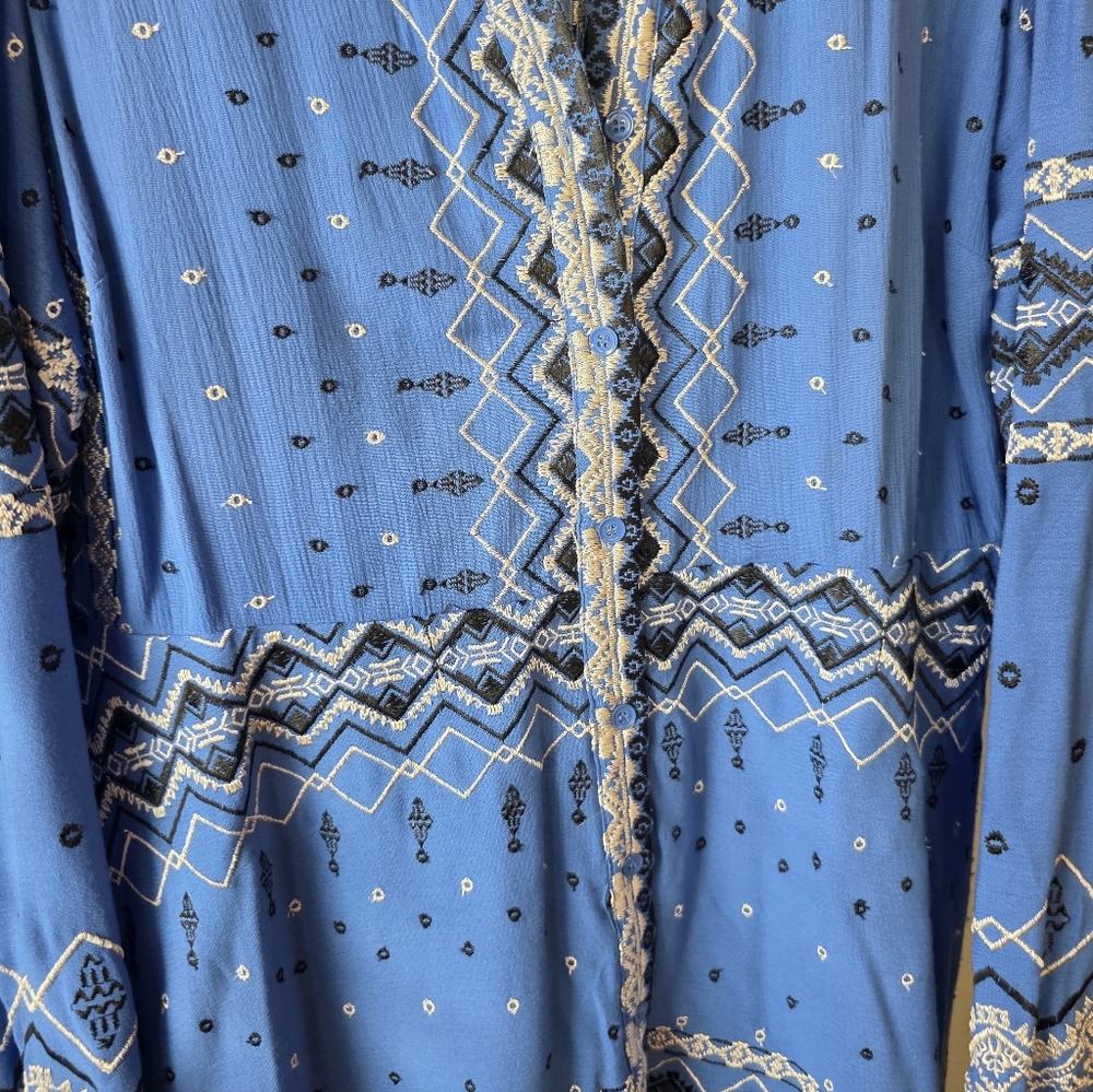 Hale Bob Blue Geometric Long Sleeve Dress - Picture 10 of 13